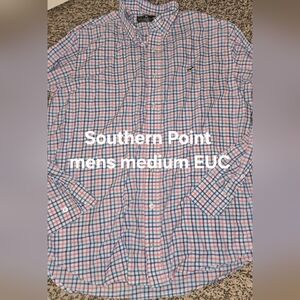 Southern Point Men's Casual Plaid Shirt - Blue and Pink
